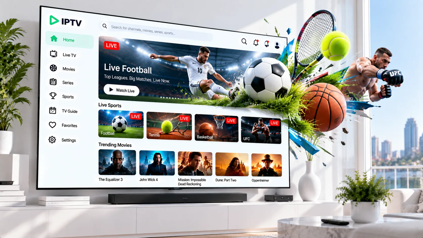 Netzwerkübersicht: Nvidia Shield mit LAN-Kabel am Router, Fire TV Stick via WLAN, Apple TV mit Ethernet-Port