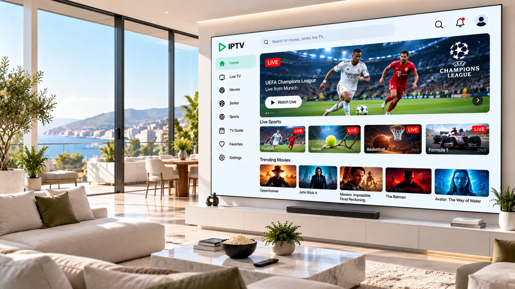 Diagramm: IPTV-Datenfluss vom CDN-Serverpark über Router bis zum Endgerät